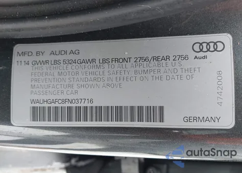 2015 Audi A6 3.0T Premium Plus z USA, uszkodzony, nr VIN WAUHGAFC8FN037716